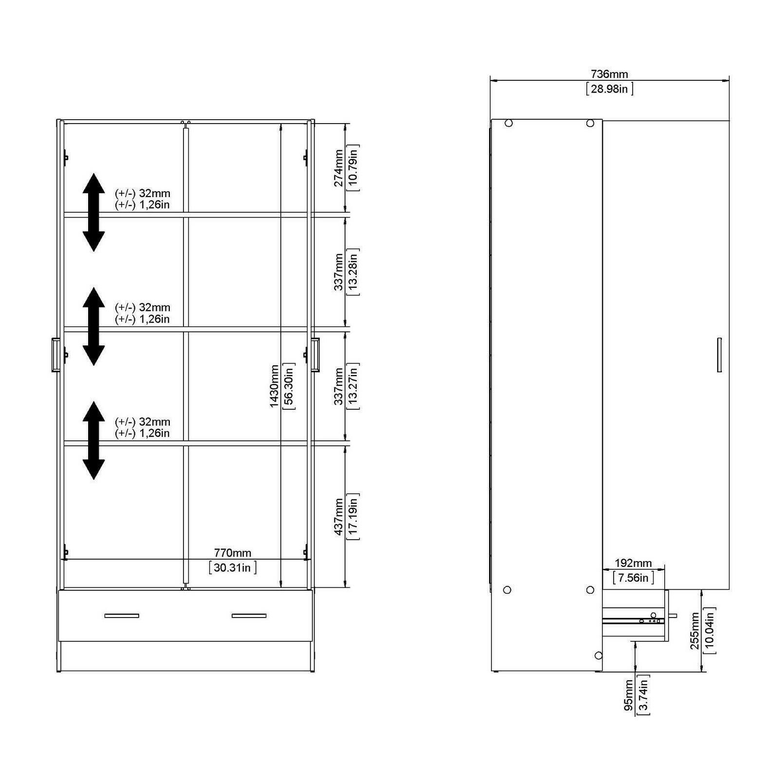 Armadio guardaroba a due ante e un cassetto, colore rovere, cm 79 x 35 x h171