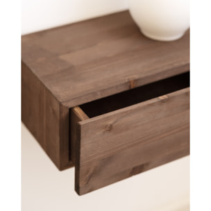 Pack de deux tables de chevet flottantes en bois massif ton noyer 15x40cm Hauteur: 15 Longueur: 40 Largeur: 25.5