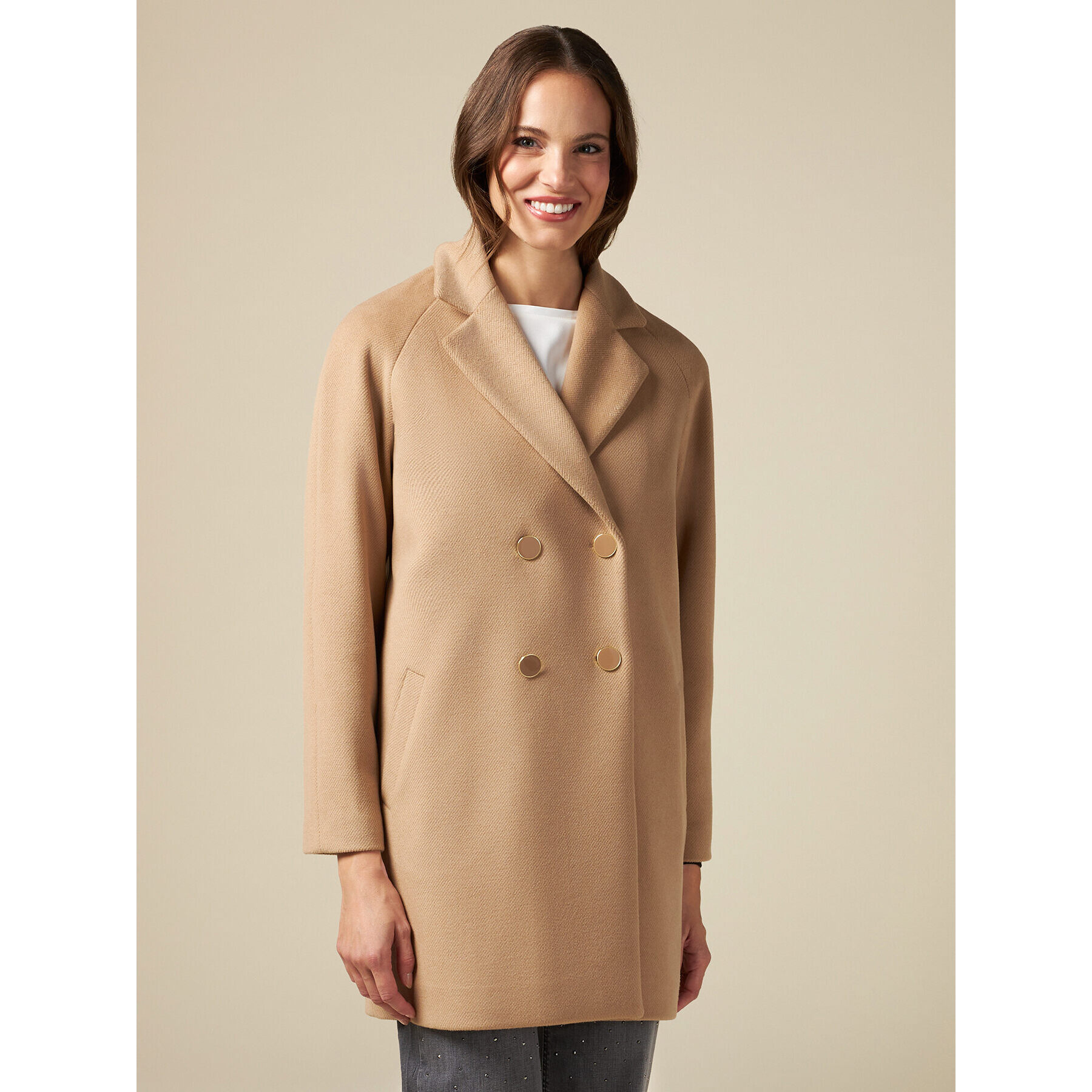 Oltre - Cappotto midi doppiopetto - Beige