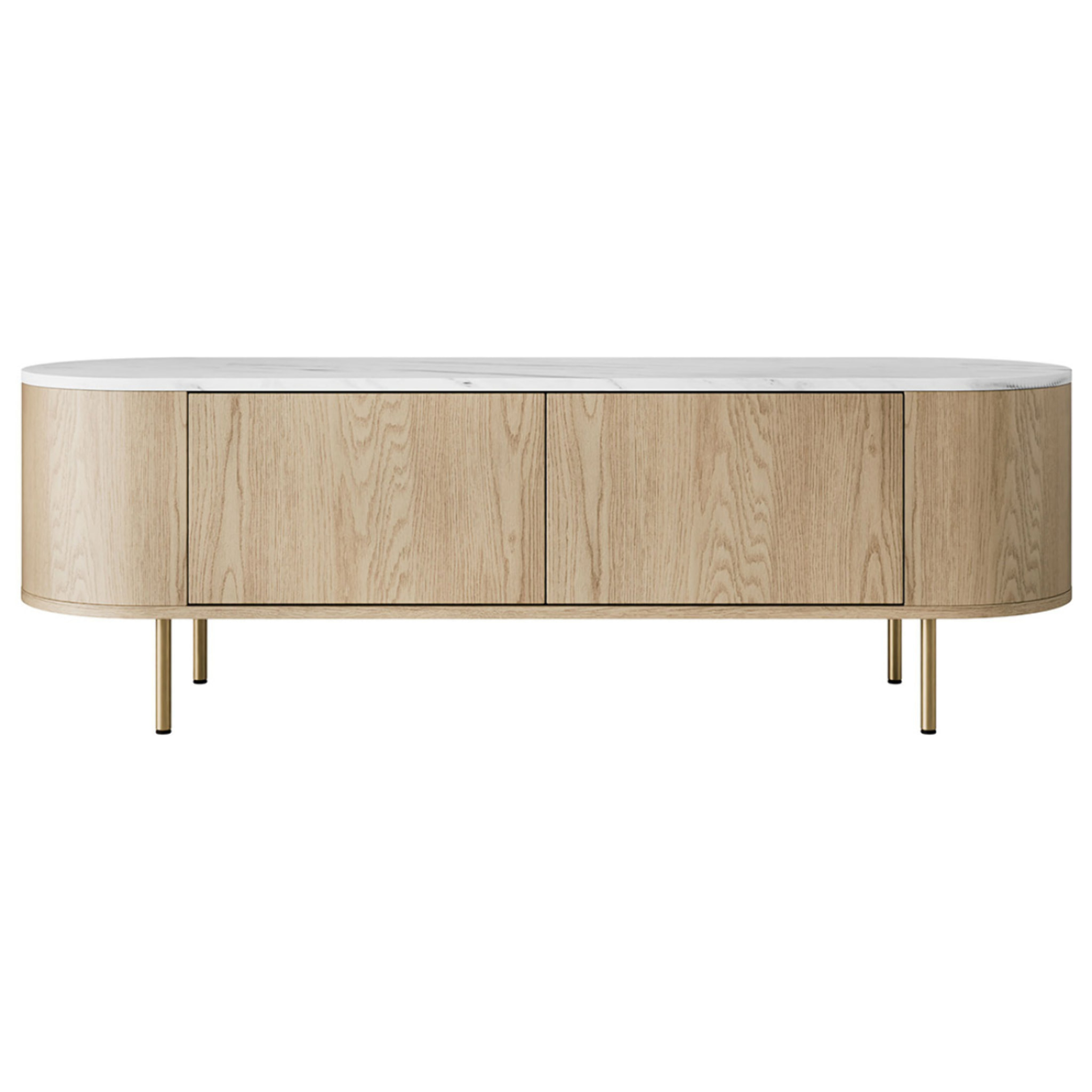 Sansa - meuble tv 139 cm - 2 portes - plateau effet marbre - Bois / Blanc