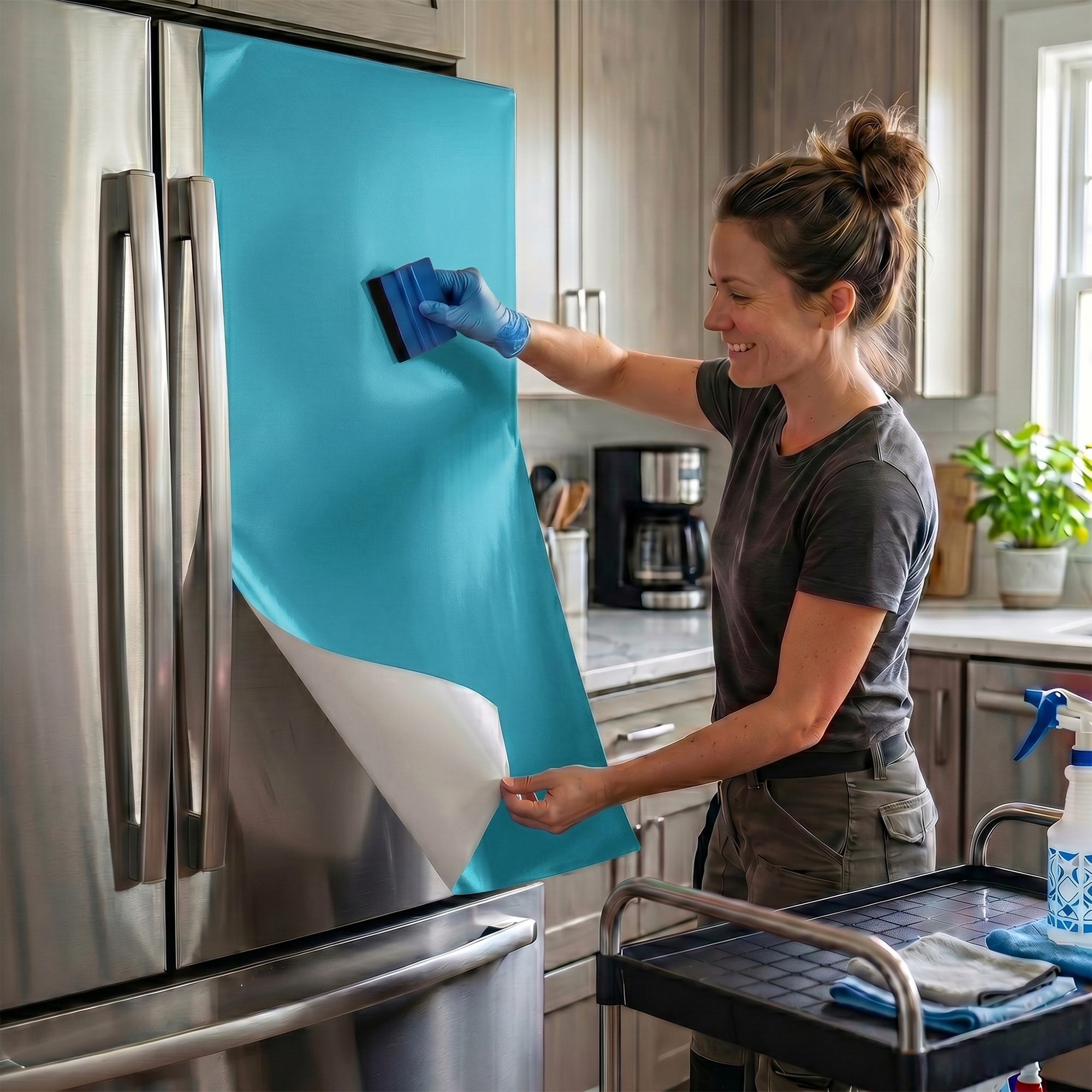 Rouleau adhésif décoratif Vinyle au Mètre - Bleu ciel - Sticker Lavable Imperméable Mur Cuisine Meubles