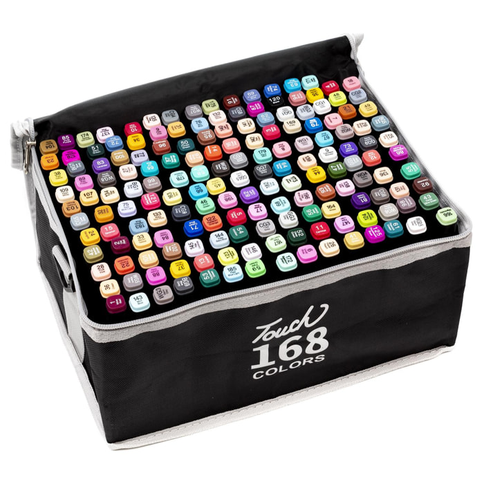 Set de 168 rotuladores en colores variados. Doble punta: fina y ancha en el mismo rotulador.