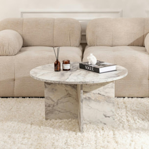 Table basse ronde effet marbre – pied croisé design MARFA