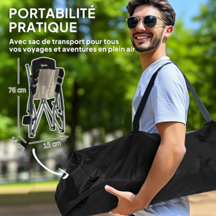 Chaise de plage pliante - chaise de camping compacte légère poids net 2,2 Kg - métal polyester textilène noir