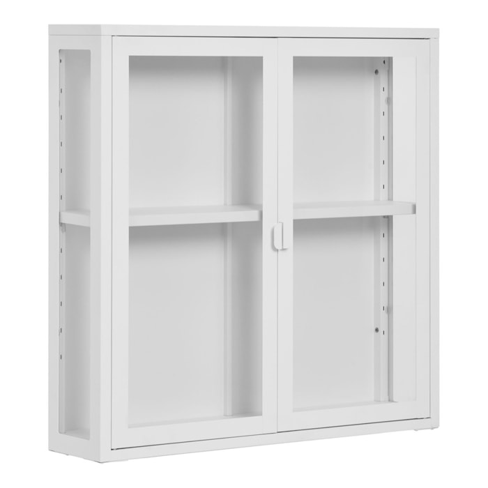 Vetrina Brisbane a muro con 2 ante in vetro, acciaio bianco 80×18×80 cm