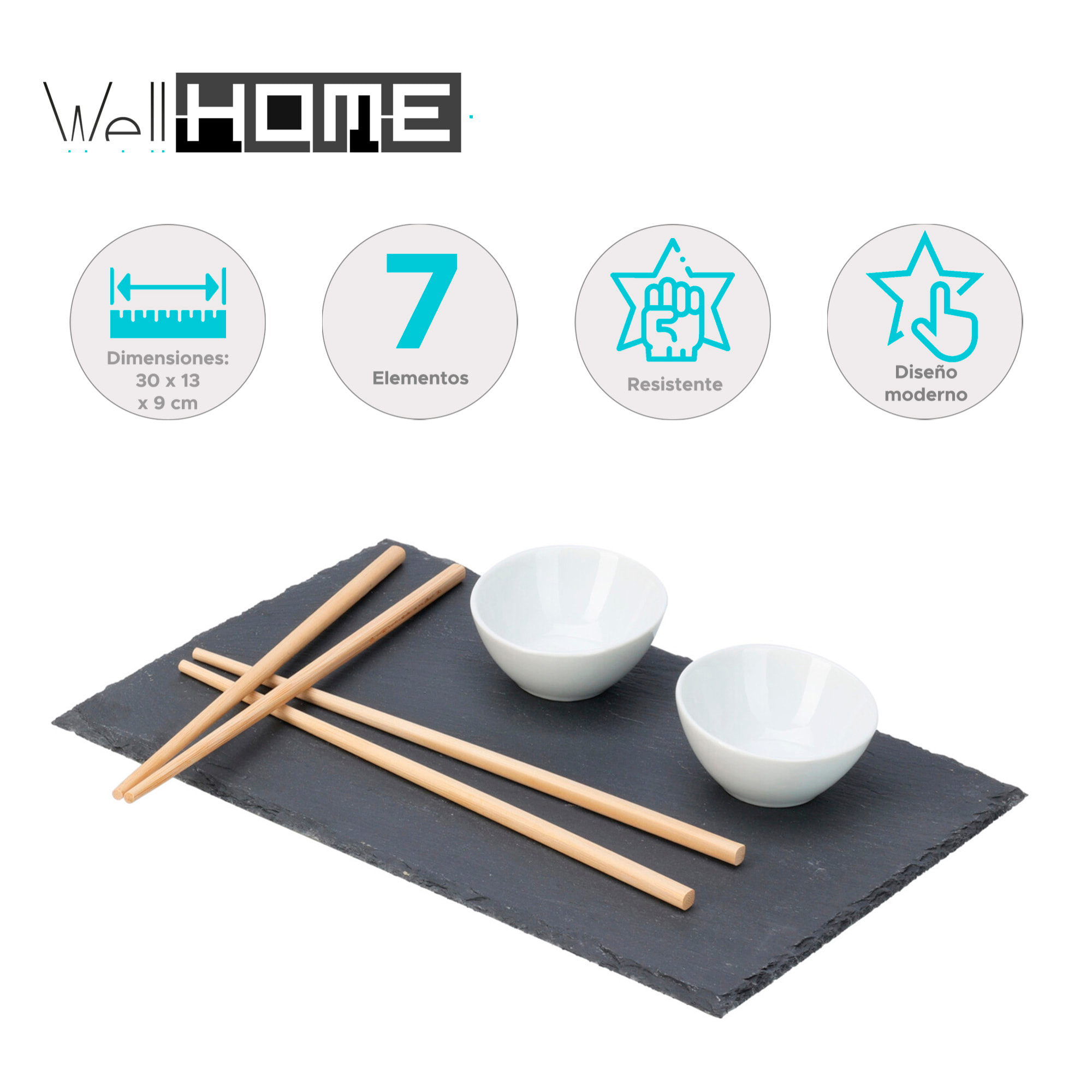 Juego de sushi amuse: 7 piezas rectangulares de 1kg en caja transparente