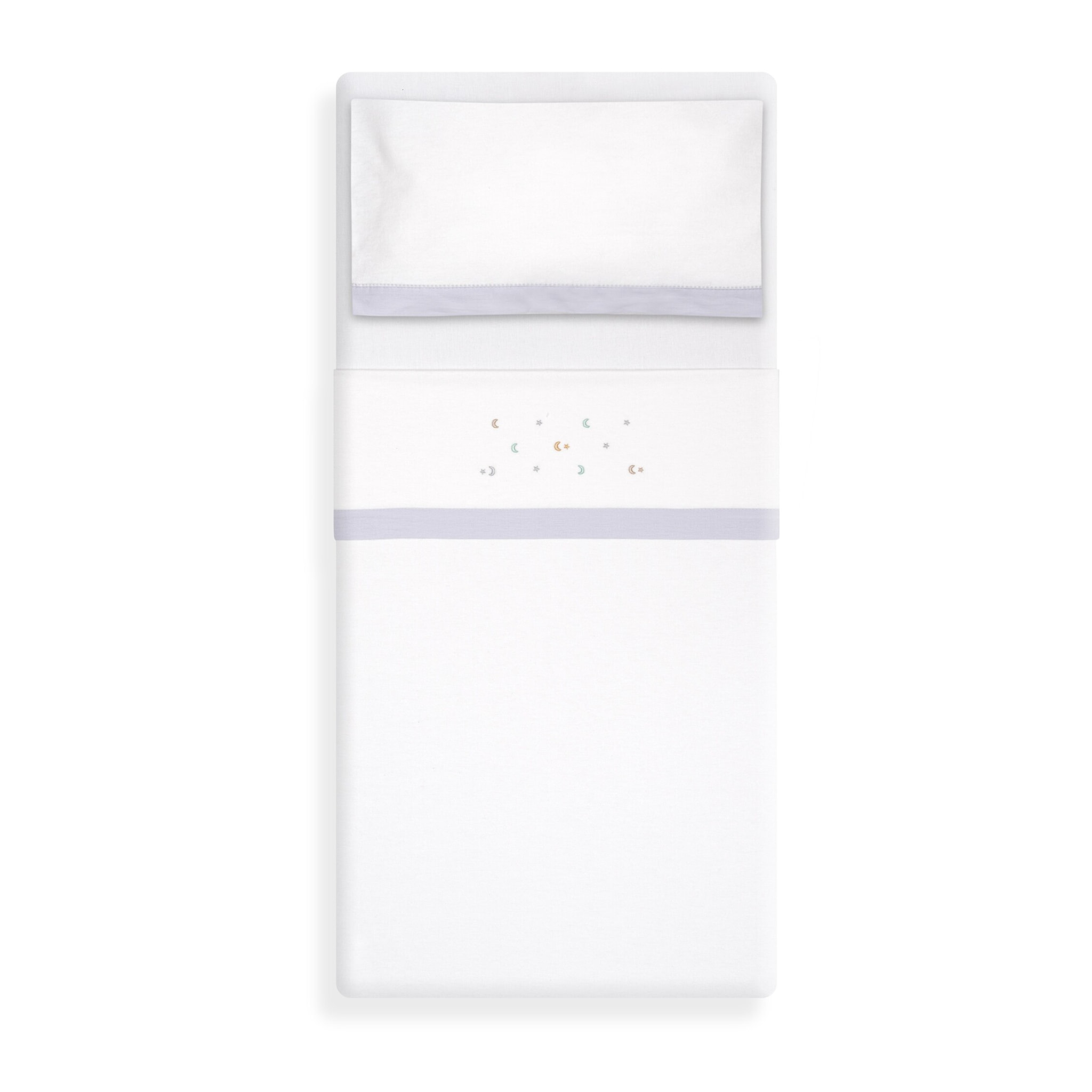 Triptico Cuna Franela Estrella Luna Multicolor Bco/Gris