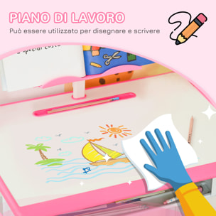 HOMCOM Banco Scuola con Sedia ad Altezza Regolabile per Bambini 6-12 Anni, Acciaio e MDF, Rosa