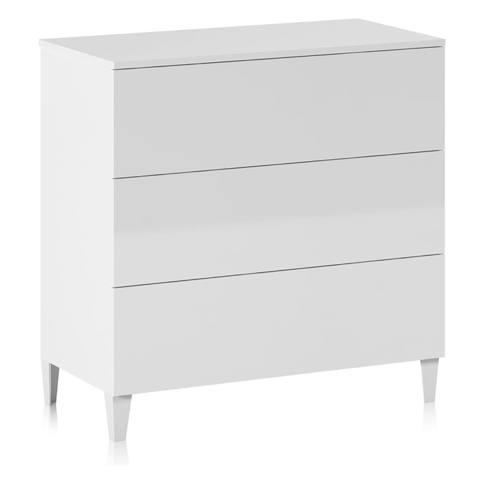Comodino Con 3 Cassetti Cassettiera Settimino Mobile Da Camera Da Letto Moderno Mobiletto Con Piedini Montaggio Facile 80 x 40 x 80 Cm Bianco Lucido