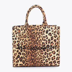 Borsa shopper in tessuto con stampa leopardata