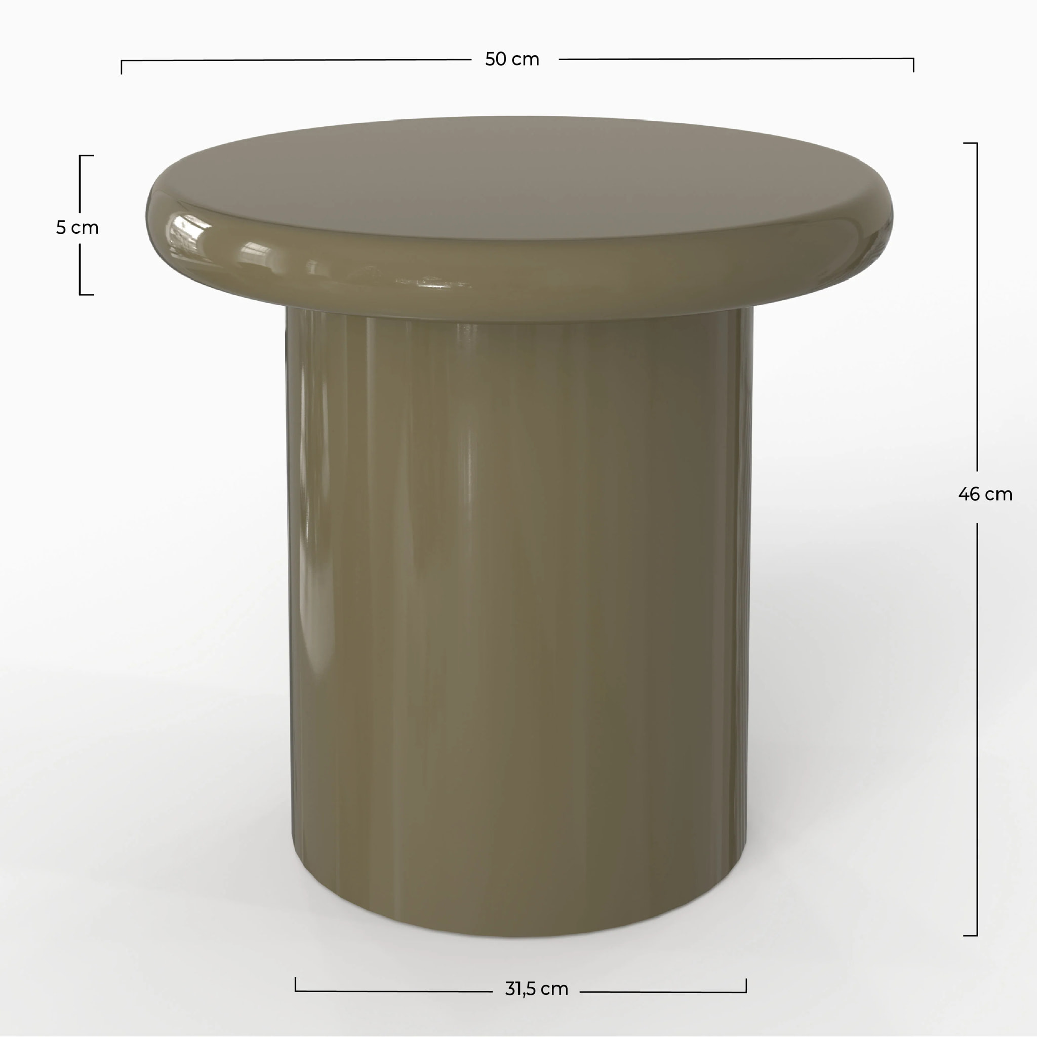 Table d'appoint laquée vert kaki en MDF D50 cm - Apoline