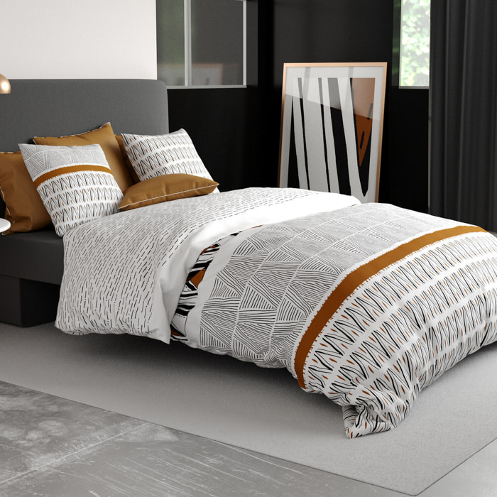 Parure housse de couette imprimé 100% coton - louxor - gris