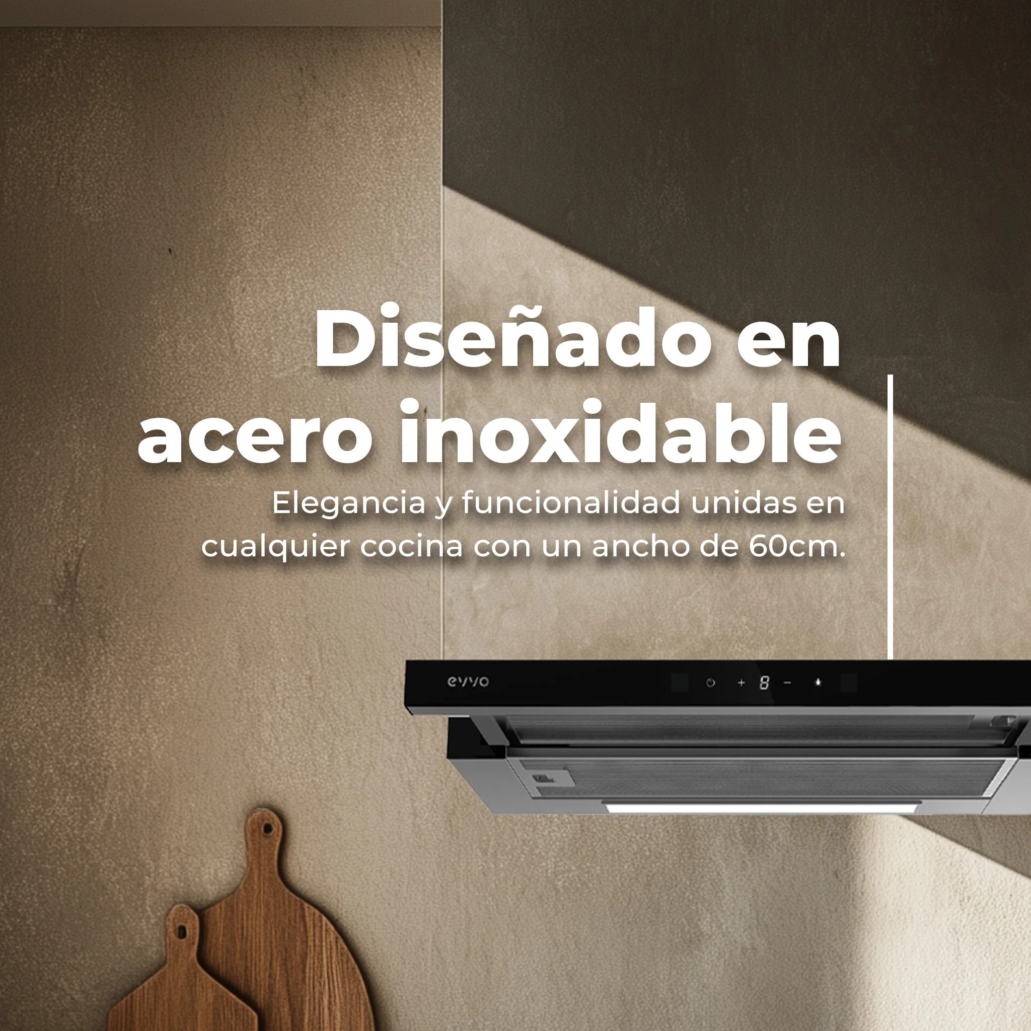 Campana Extractora Telescópica EVVO CE12 Black, 60 cm, 550 m³/h, 3 Velocidades, Energía A++