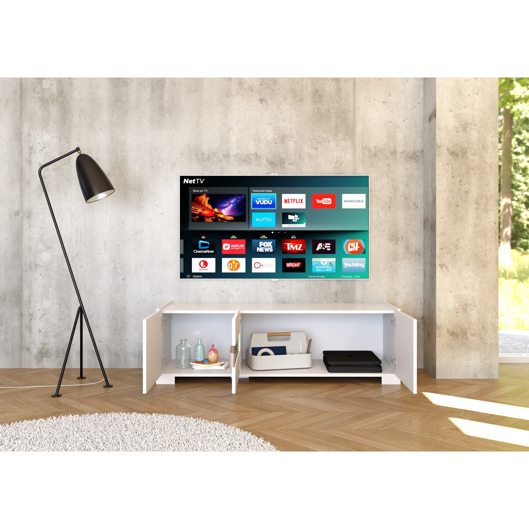 Meuble de TV 3 puertas 130x40x40 cm Riflesso blanco brillante