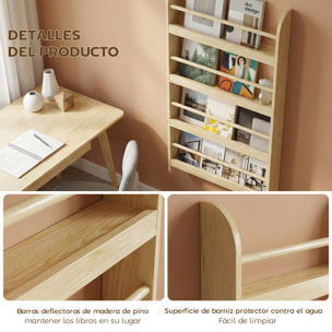 Estantería de Pared de Libros con 4 Estantes Librería Infantil para Hogar Oficina Carga 30kg 59x12x113 cm Natural