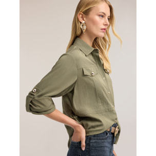 Motivi - Camisa con cordón ajustable en sarga de viscosa - Verde militare