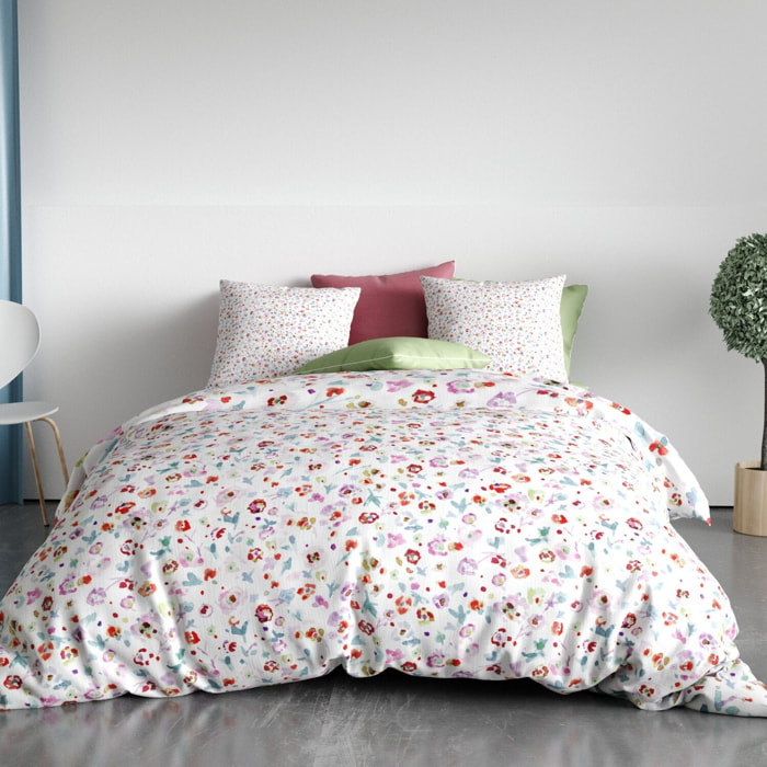 Parure de couette 3pcs 100% microfibre motif floral - blanc