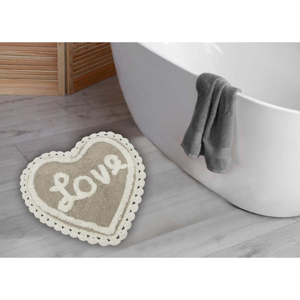 Tappeto Bagno A Forma Di Cuore Love Con Lace Grigio Bianco