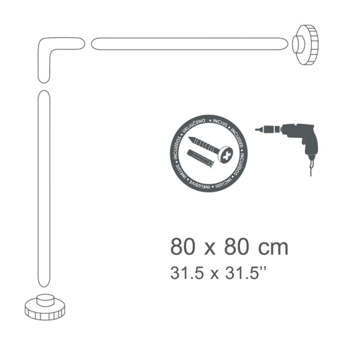 Barre tringle pour rideau de douche d'angle à  fixer en Alu 80x80cm Blanc MSV