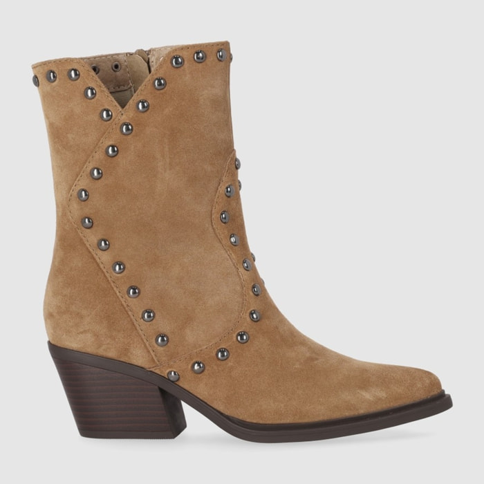 Botines de Serraje - Taupe - Tacón: 5 cm