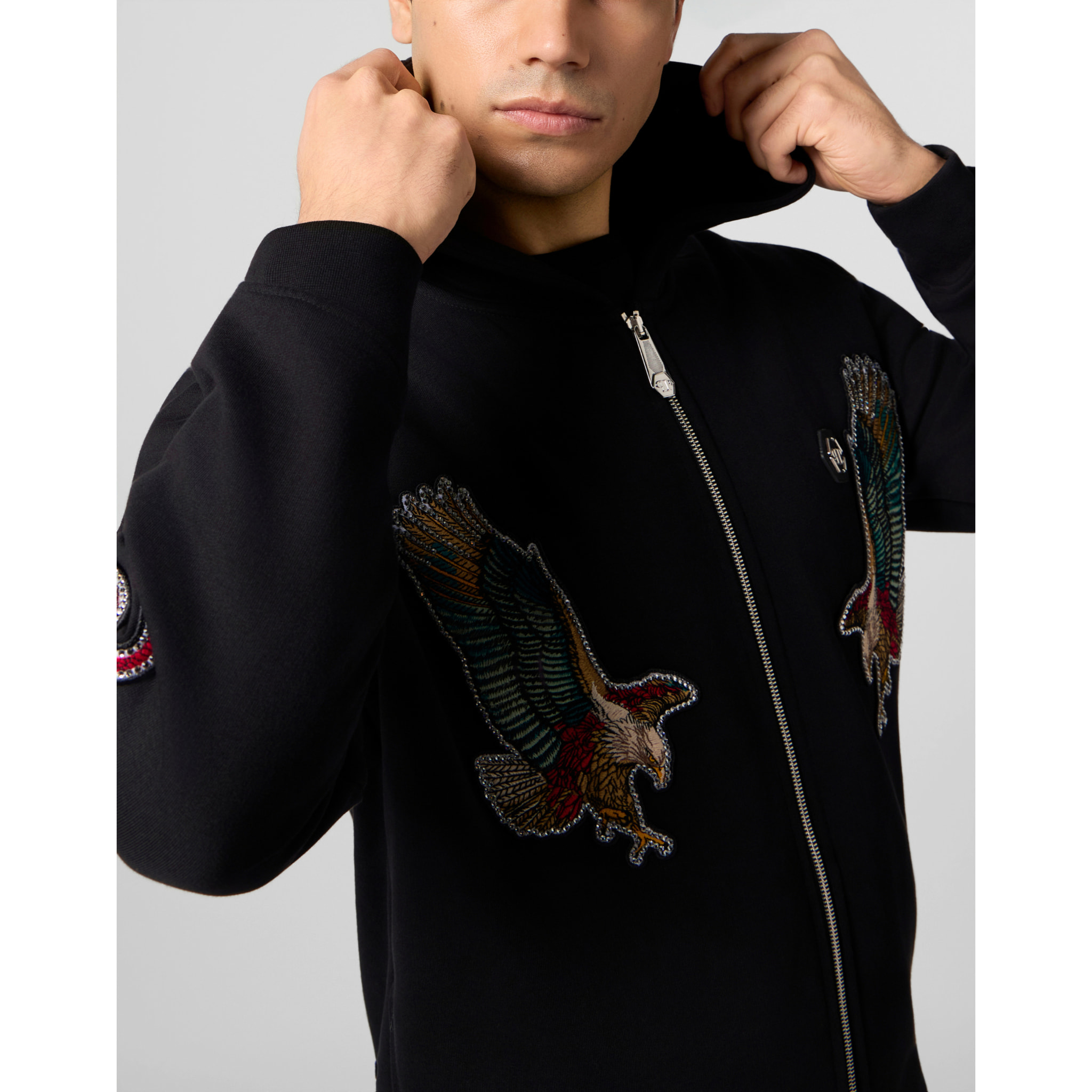 PHILIPP PLEIN Zip Hoodie Tattoo Patches
