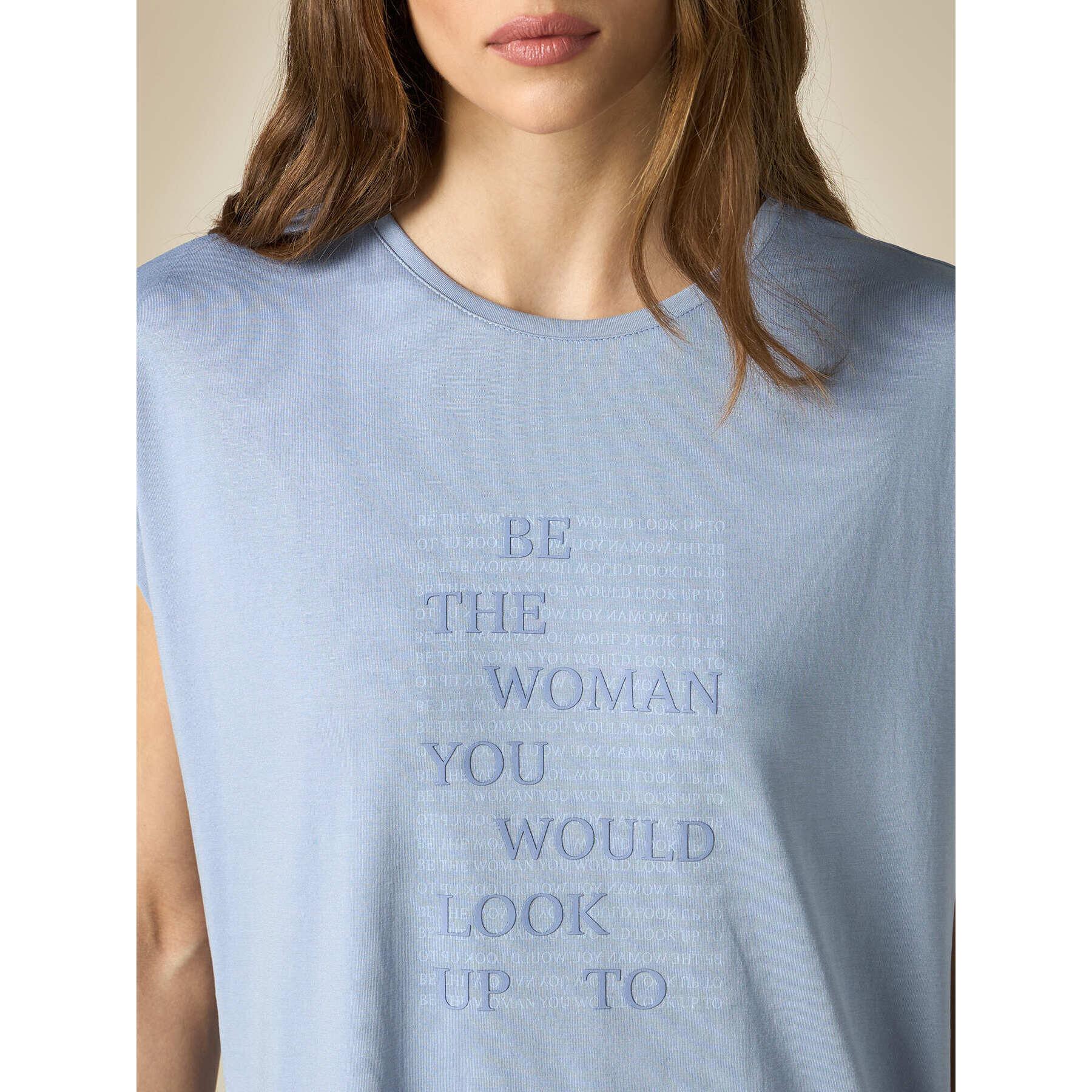 Oltre - Camiseta con letras en mezcla de modal - Light - blue