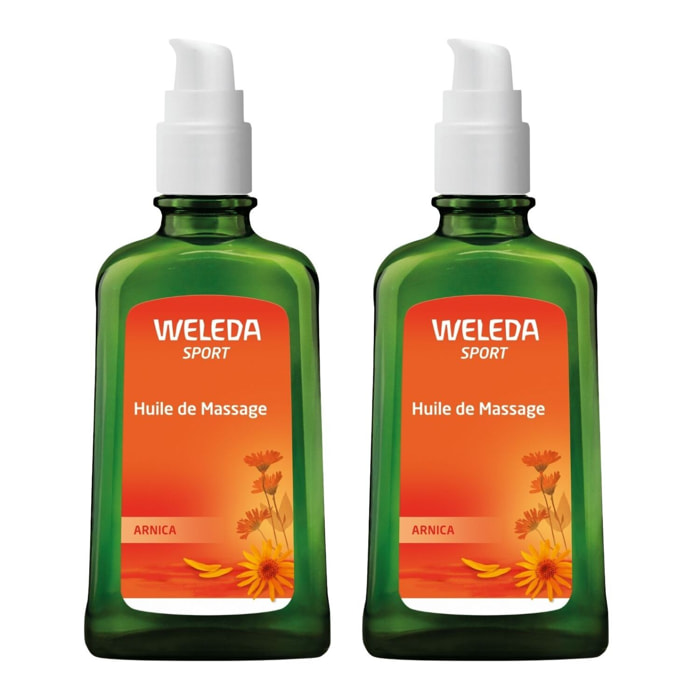 WELEDA - Duo Huile de Massage à l'Arnica - Préparation et récupération sportives - Vegan*- Certifié Natrue**- Flacon-pompe 100 ml  x 2