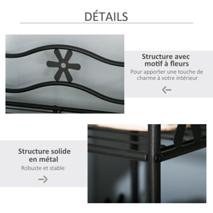 Armoire penderie multi-rangement - 5 étagères - dim. 84L x 42l x 158,5H cm - métal noir motif fleurs 2 rideaux blanc