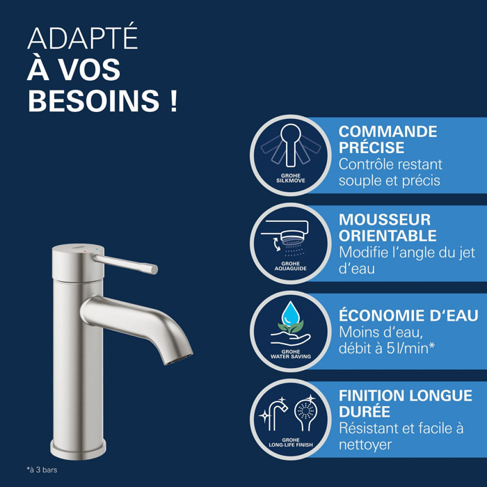 Mitigeur monocommande Lavabo, Taille S, Essence Supersteel