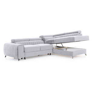 Talisay - canapé d'angle droit - 5 places - convertible avec coffre - en velours - Gris clair
