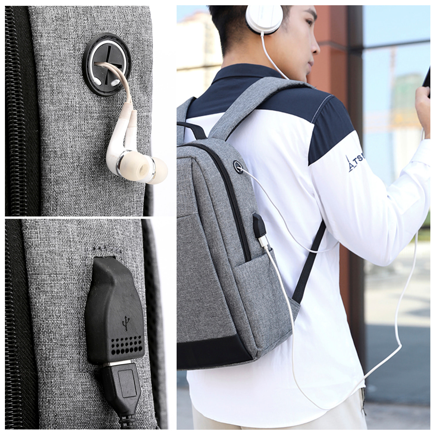 DAM Mochila multi compartimento porta Laptop 15,6". Alta resistencia. Toma USB externa, salida de auriculares. 30x12x40 Cm. Color: Azul