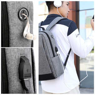 DAM Mochila multi compartimento porta Laptop 15,6". Alta resistencia. Toma USB externa, salida de auriculares. 30x12x40 Cm. Color: Azul