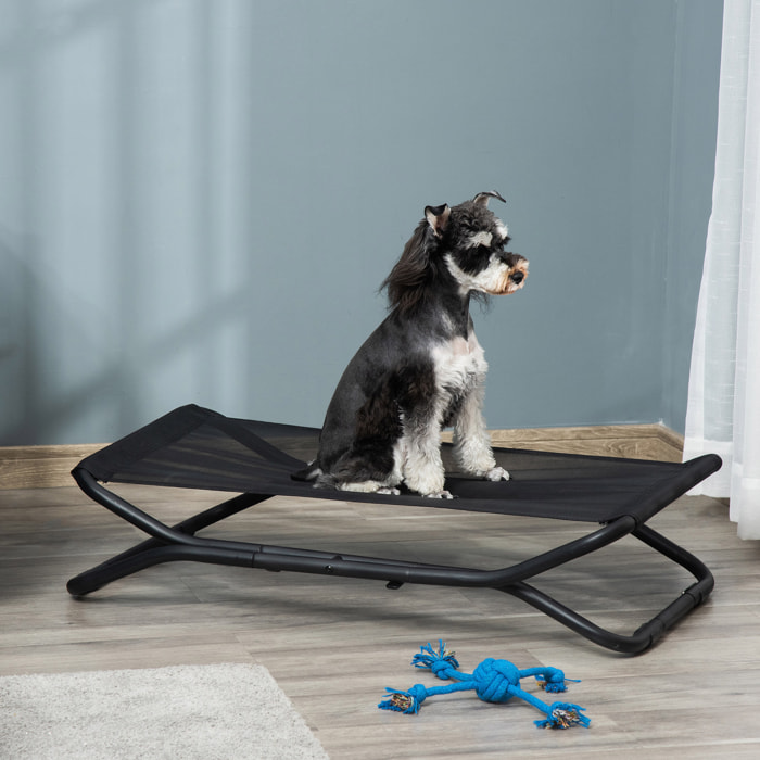 Cama Elevada Plegable Cama para Mascotas Pequeños Medianos de Malla Transpirable Acero 92x56,5x19,5 cm Negro