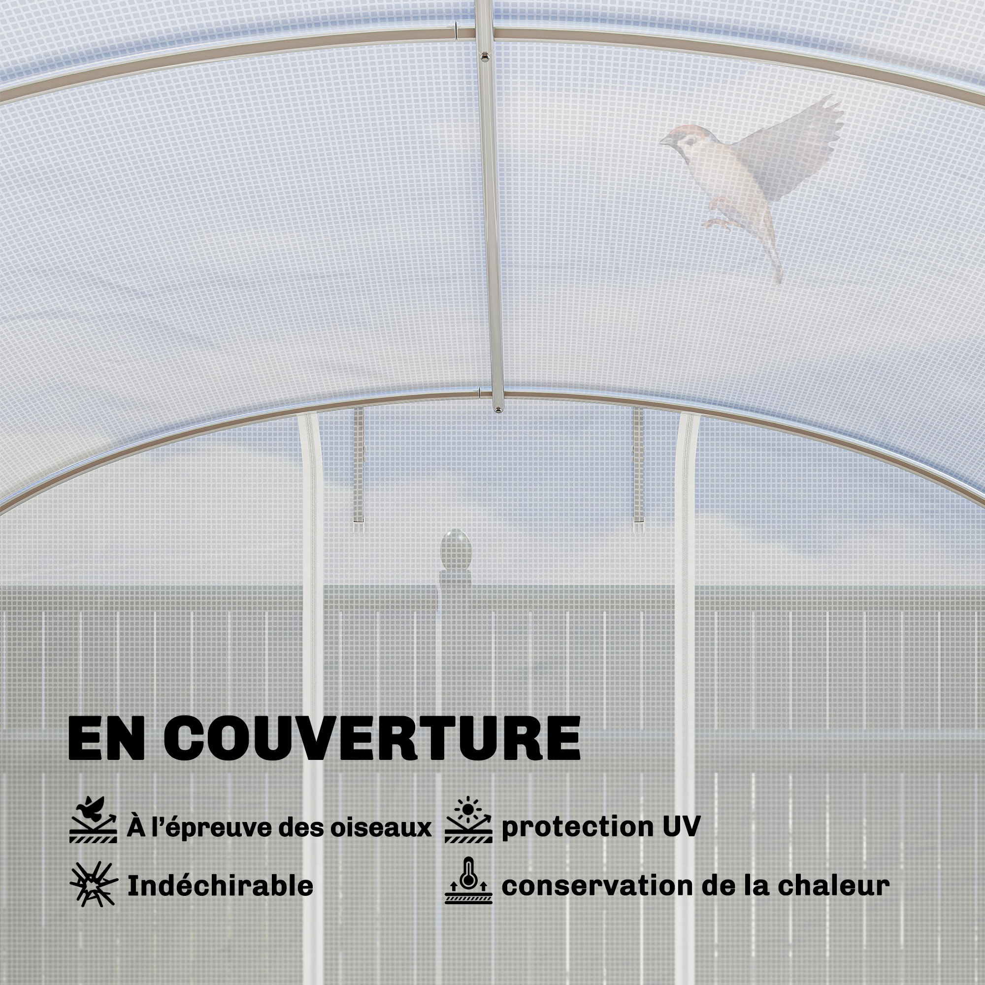 Serre tunnel de jardin 24m² 2 grandes fenêtres bâche PE 140 g/m² blanc