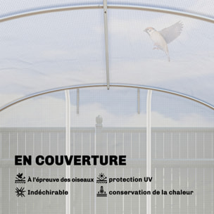 Serre tunnel de jardin 24m² 2 grandes fenêtres bâche PE 140 g/m² blanc