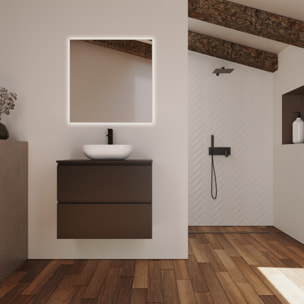 Ensemble Salle de Bain Kaji | 80 cm Noire | Deux Tiroirs | Lavabo Rond sur Plan | N'inclut pas le Miroir | Alday