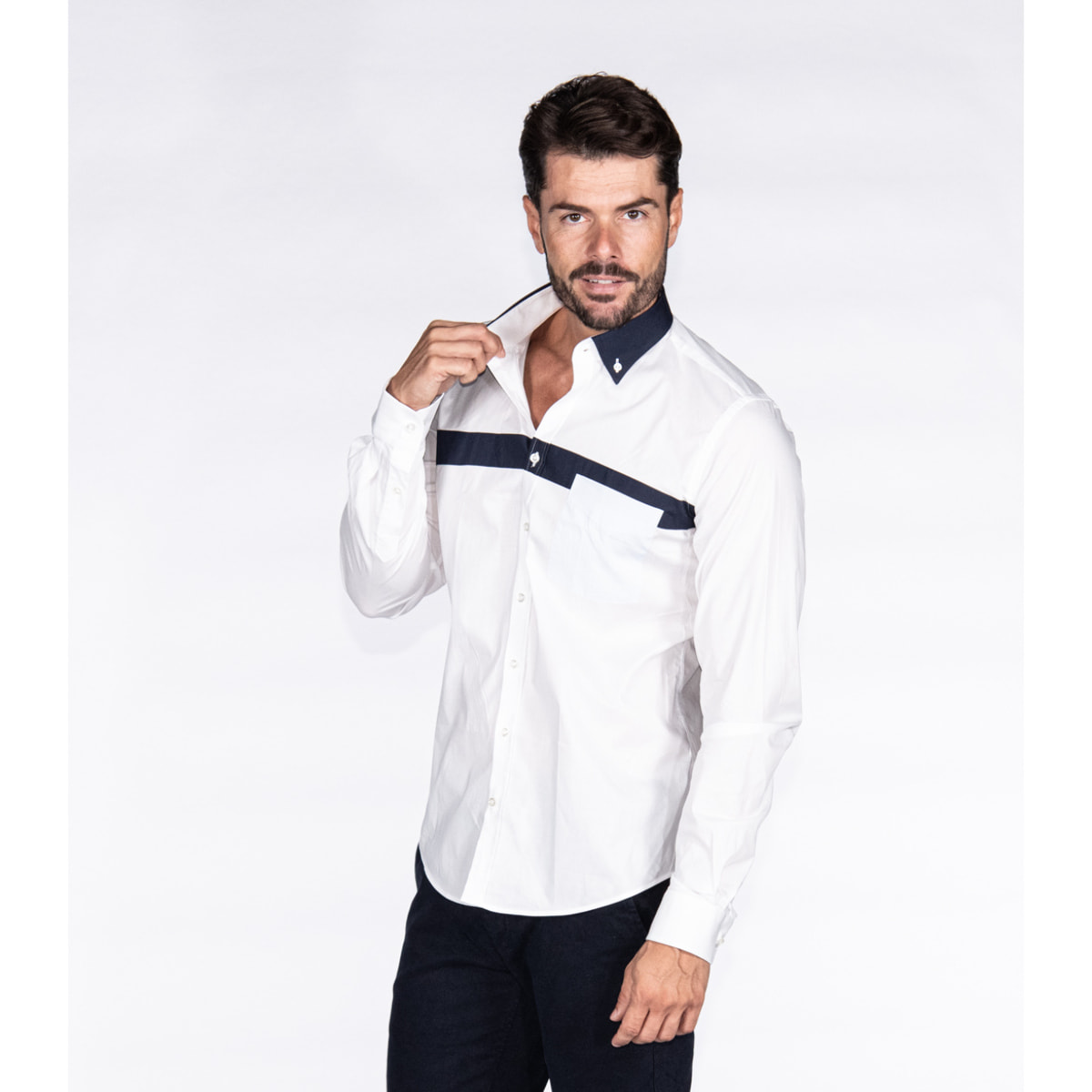 Camicia Uomo Popeline Stretch Unito Bianco