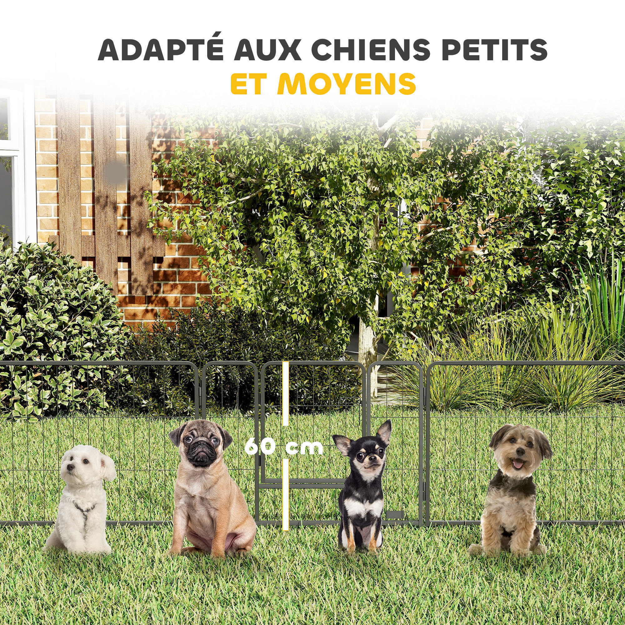 PawHut Parc enclos modulable pour animaux avec 2 portes - 12 panneaux modulables - acier noir
