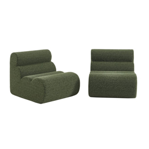 Lot de 2 chauffeuses tissu effet alpaca kaki 1 place - L 81 x P 99 x H 75cm - Nova