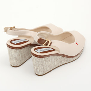 Sandali in tessuto con zeppa