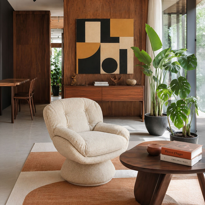 Fauteuil pivotant en tissu beige GUSTAVE