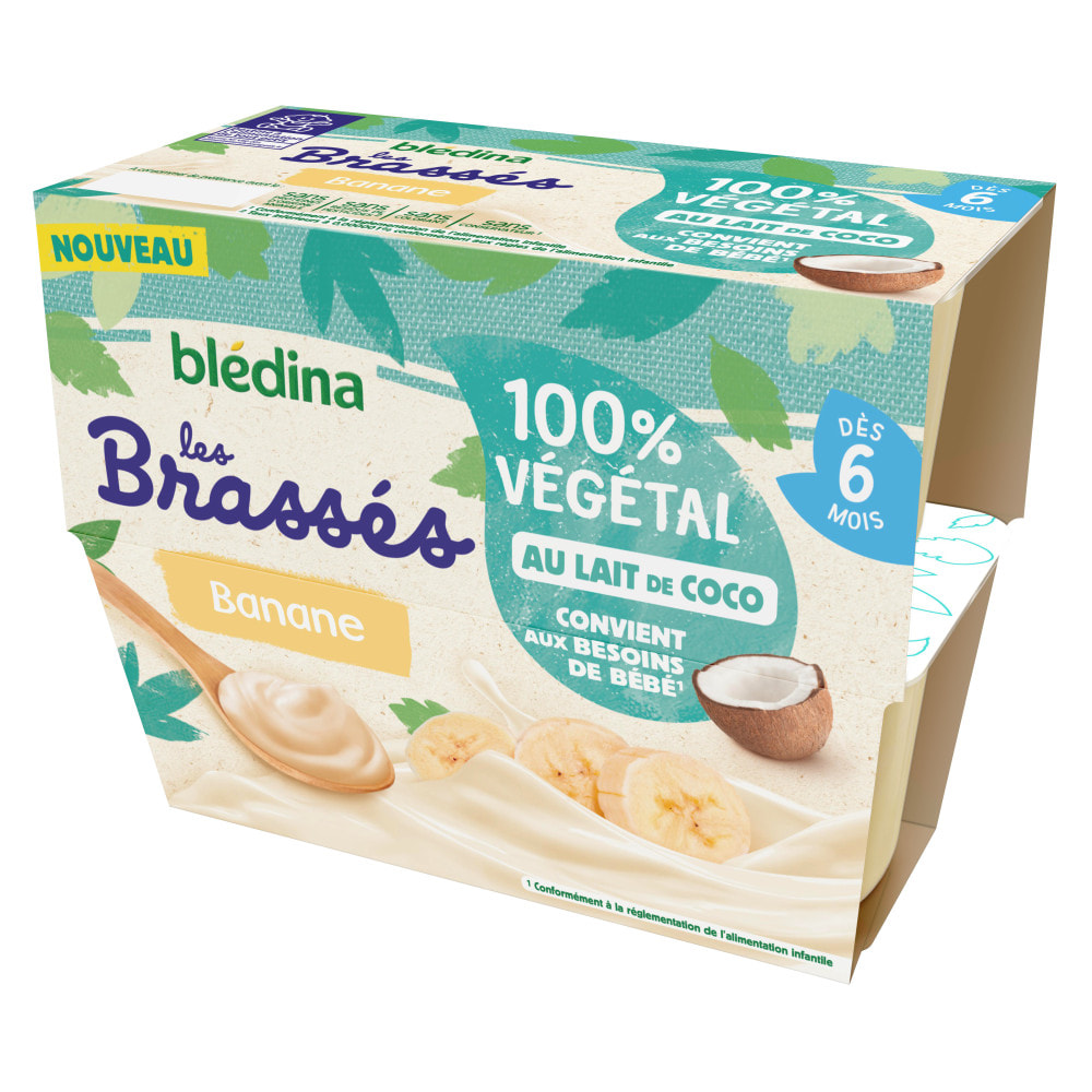 6x4 Brassés 100% Végétal Lait de Coco Banane - Bledina - Dès 6 mois