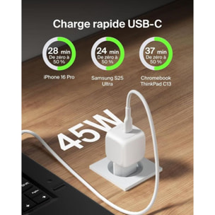 Chargeur BELKIN 45W USB charge rapide PPS blanc
