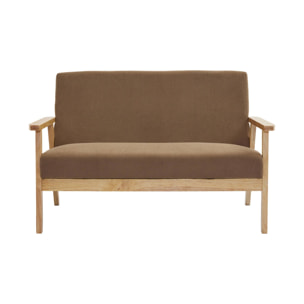 Banquette + fauteuil 3 places bois d'hévéa velours côtelé ISAK