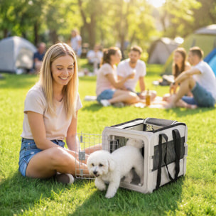 Sac de transport chien chat pliable verrouillable semi-rigide 2 portes
