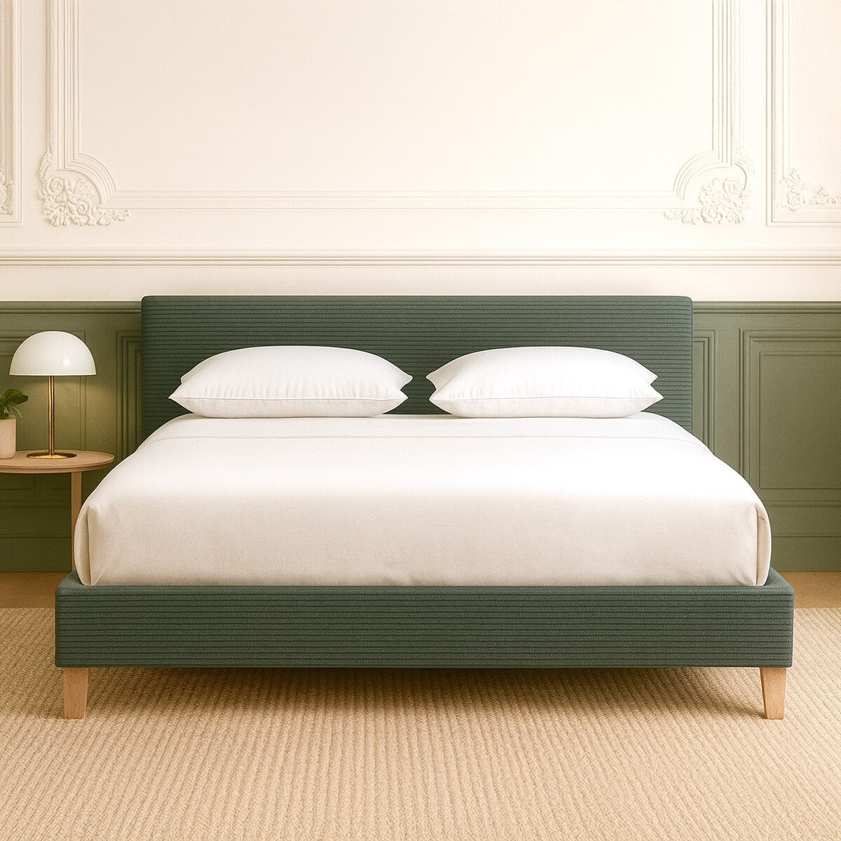 Lit avec tête de lit en velours côtelé - MILO