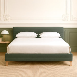 Lit avec tête de lit en velours côtelé - MILO