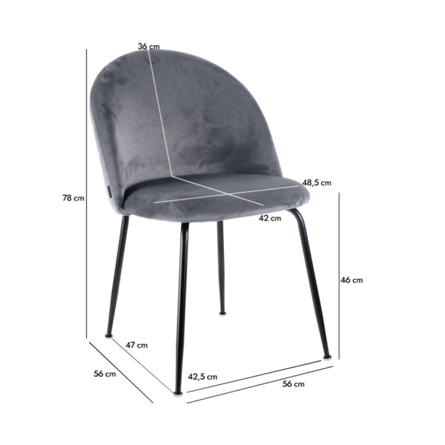 Chaise de repas tissu velours dossier capitonné pieds métal – CLEA 2