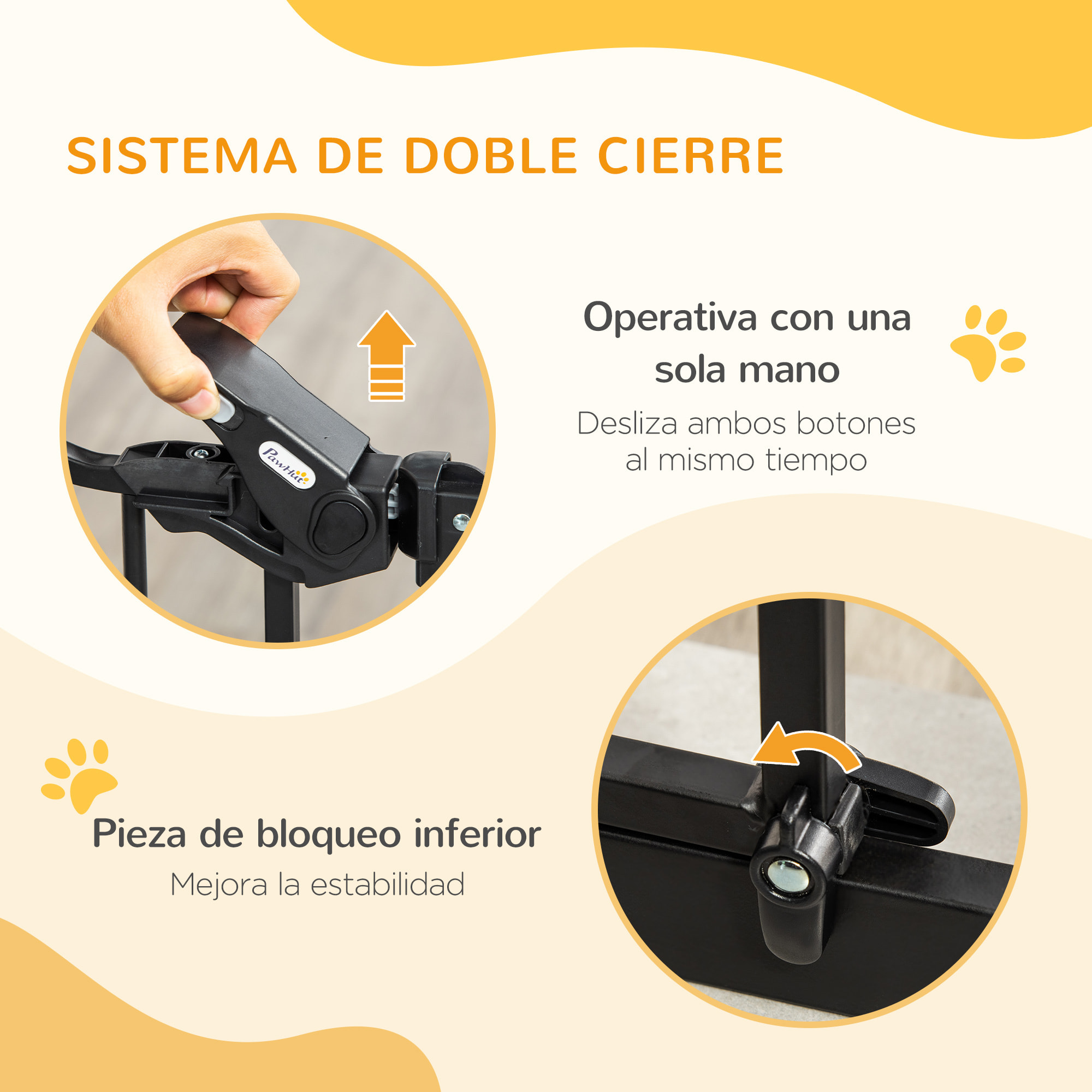 Barrera de Seguridad Perros para Puertas y Escaleras 74-105 cm con 2 Extensiones