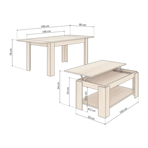 Pack mesa de comedor 140 y mesa de centro Lya Roble Canadian